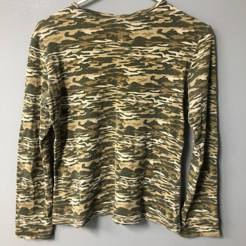 Gap Kids Camo Waffle Knit Thermal Long Sleeve Shirt Crown Logo Green XXL 14-16 - Picture 6 of 9